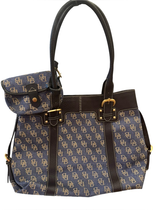 Dooney & Bourke Handbags - Dooney & Bourke Monogram Denim Tote w/matching wristlet/pouch - LIKE NEW Y2K
